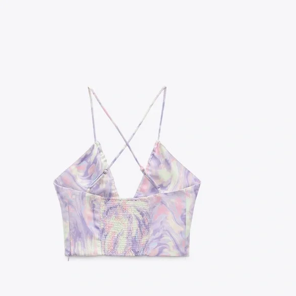 Zara cut out  satin effect pastel tie dye flare pants ,Barbie core - Picture 7 of 8